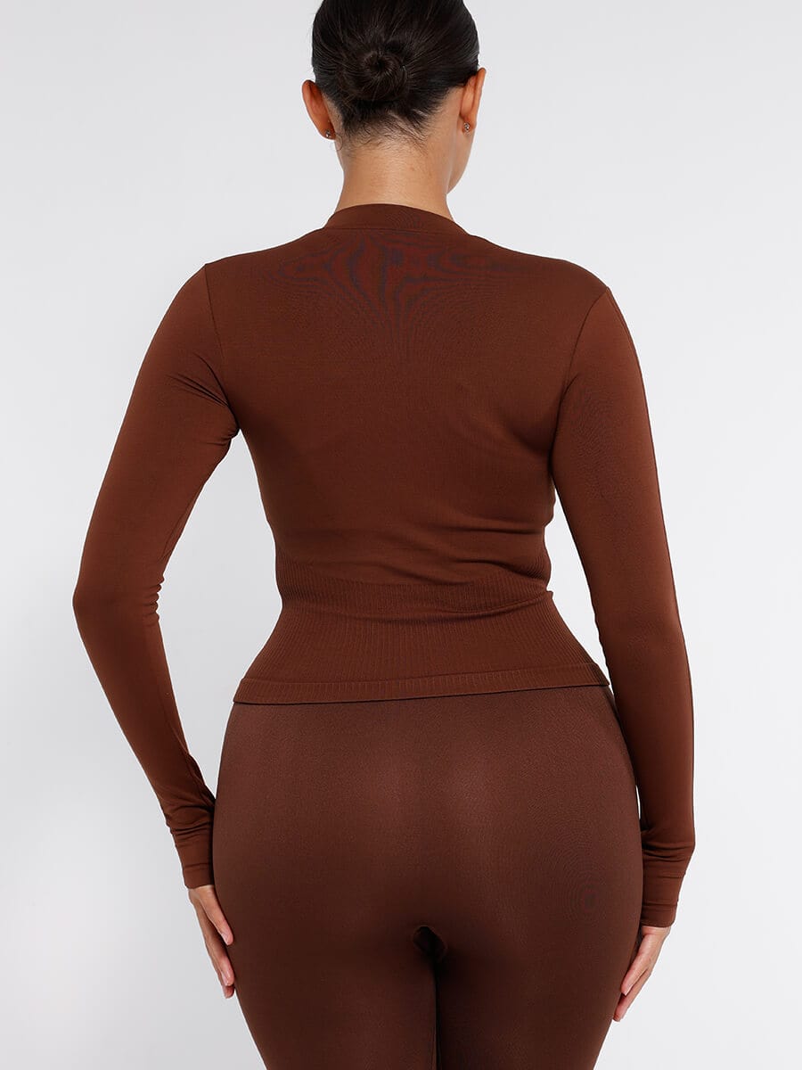 Camiseta de running con cremallera completa y agujeros para los pulgares, sin costuras