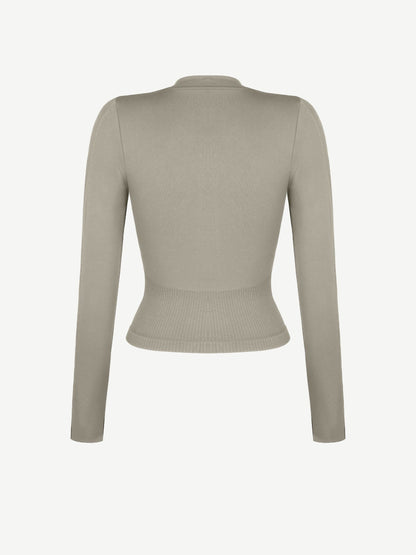 Camiseta de running con cremallera completa y agujeros para los pulgares, sin costuras