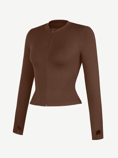 Camiseta de running con cremallera completa y agujeros para los pulgares, sin costuras