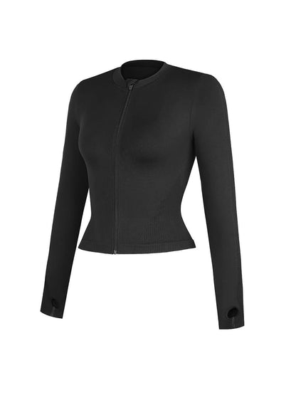 Camiseta de running con cremallera completa y agujeros para los pulgares, sin costuras