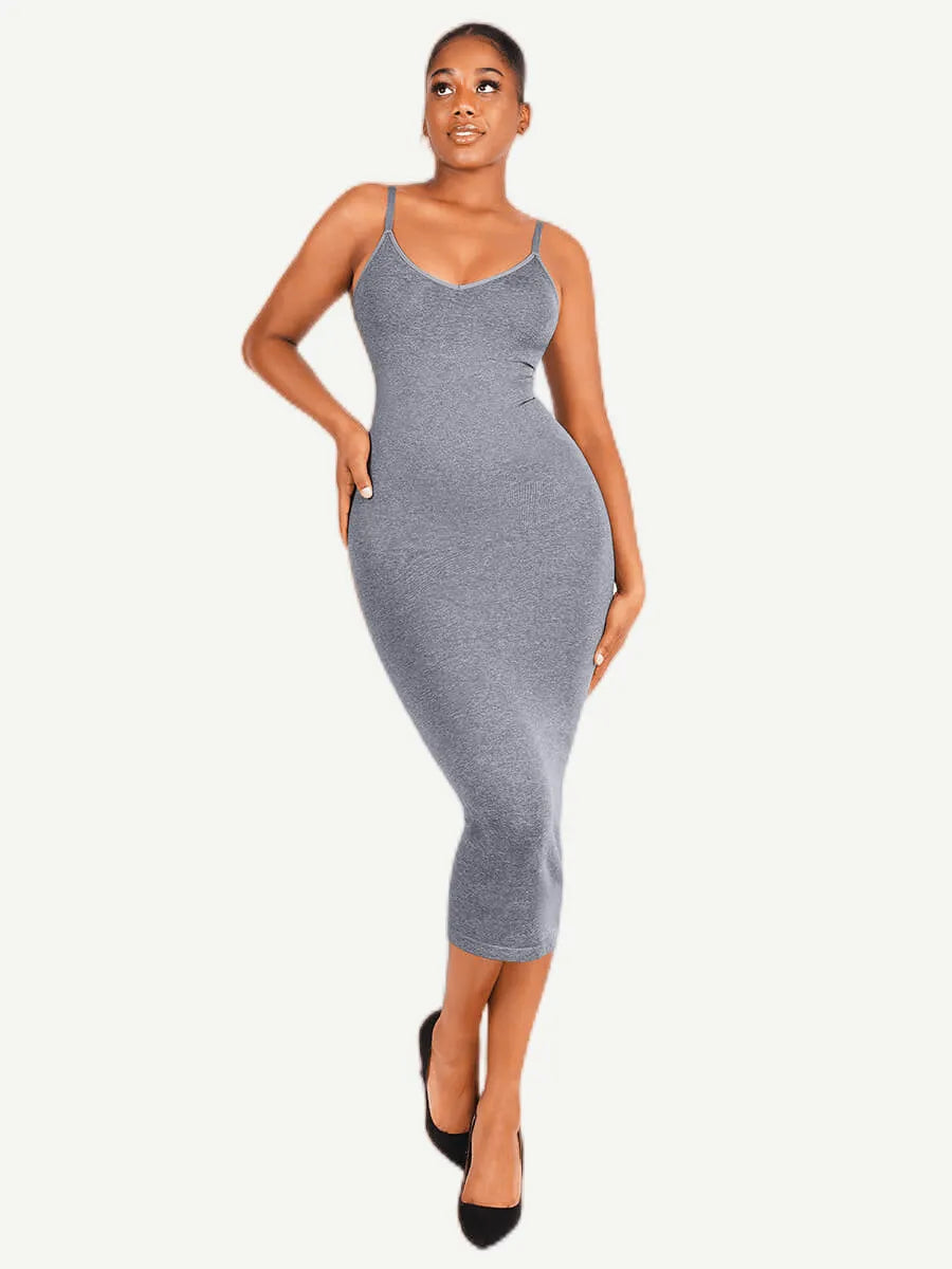 🌿Vestido moldeador sin costuras con tirantes finos y escote en V ecológico 🌿