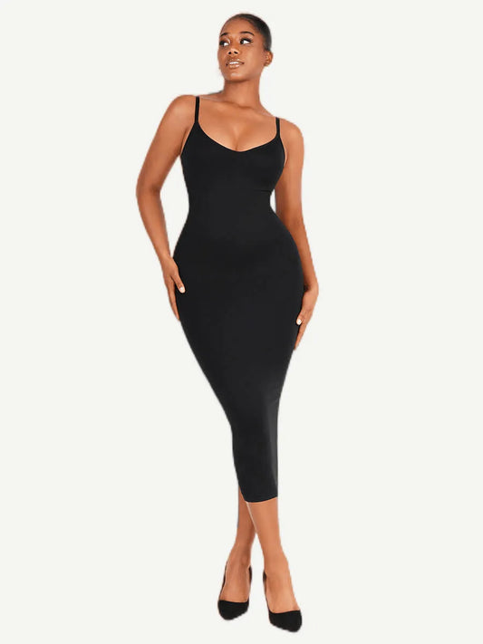 🌿Vestido moldeador sin costuras con tirantes finos y escote en V ecológico 🌿