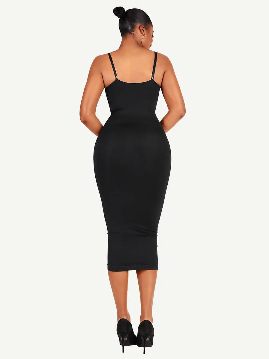 🌿Vestido moldeador sin costuras con tirantes finos y escote en V ecológico 🌿
