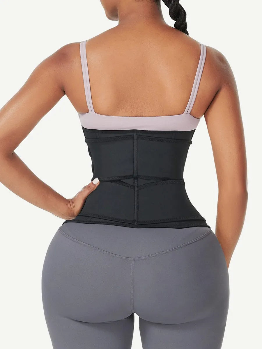 Faja reductora de cintura de látex negra negra bajo el busto, doble cinturón