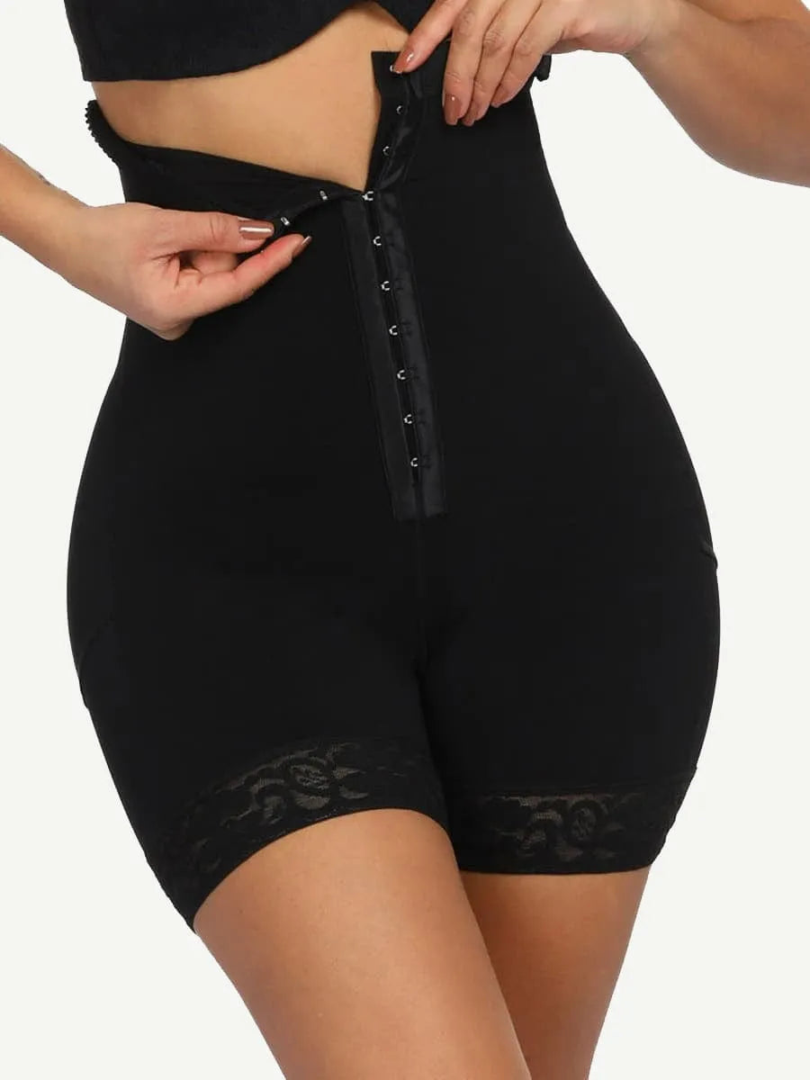 Shorts postoperatorios de cintura alta, talla Queen, para adelgazar, con encaje y ganchos en el dobladillo