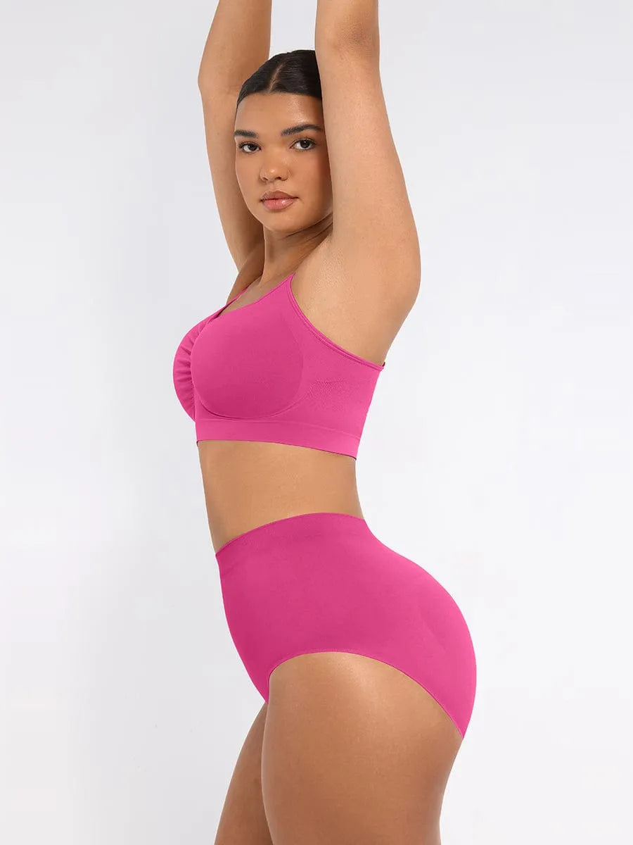 Braguita de talle alto sin costuras, control de abdomen, antibacteriana, color melocotón