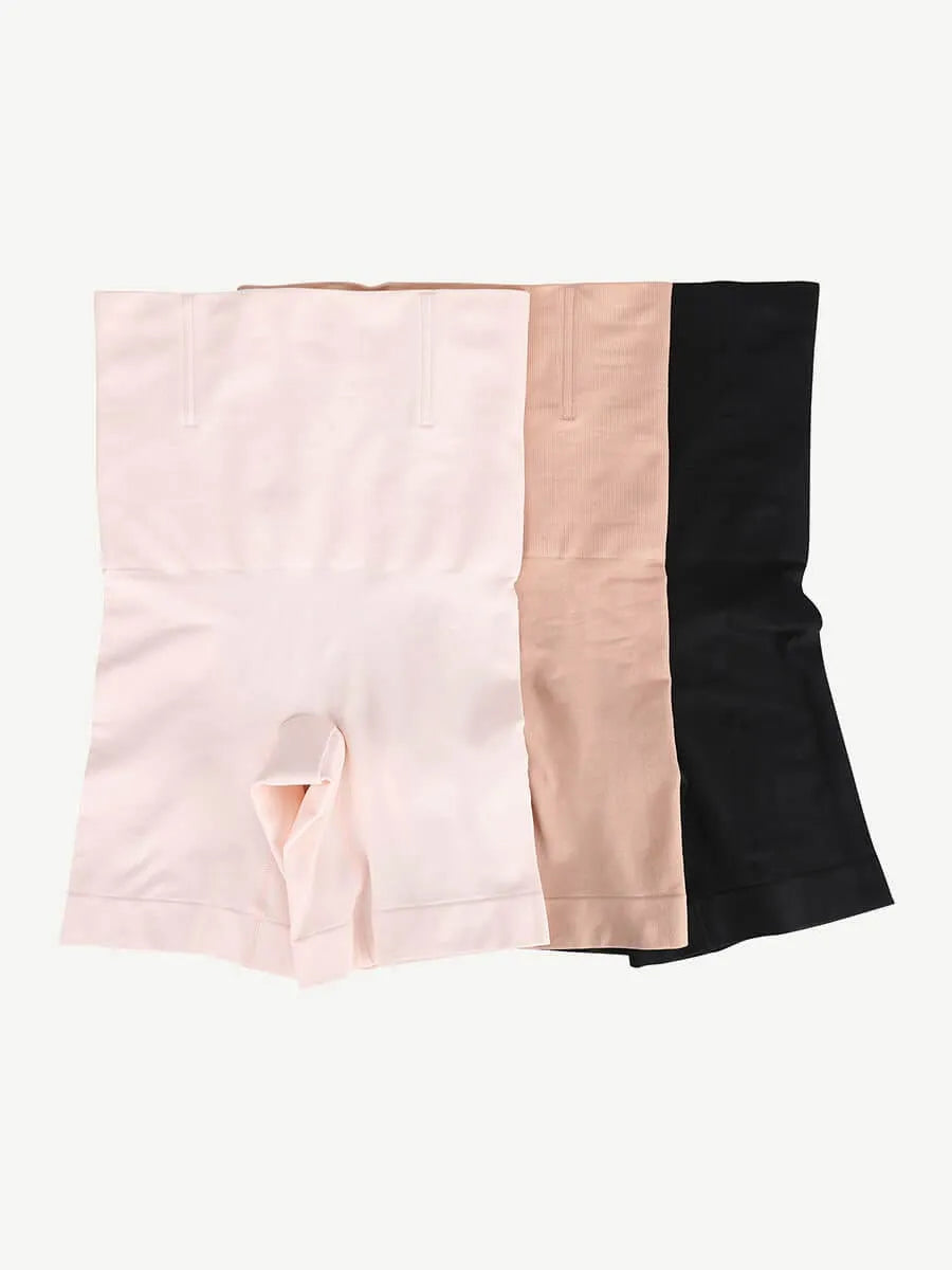 Shorts moldeadores sin costuras de doble capa con panel abdominal y 4 varillas de acero