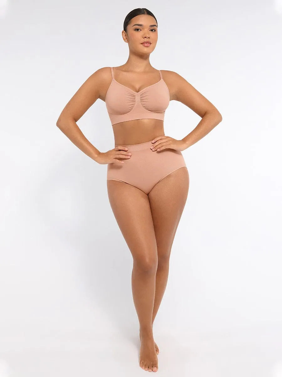Braguita de talle alto sin costuras, control de abdomen, antibacteriana, color melocotón