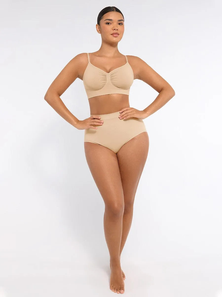 Braguita de talle alto sin costuras, control de abdomen, antibacteriana, color melocotón