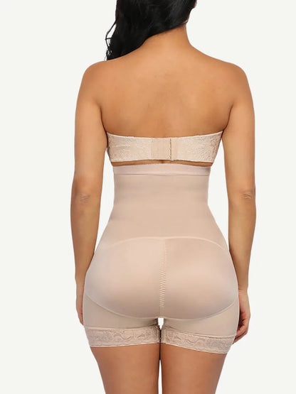 Shorts postoperatorios de cintura alta, talla Queen, para adelgazar, con encaje y ganchos en el dobladillo