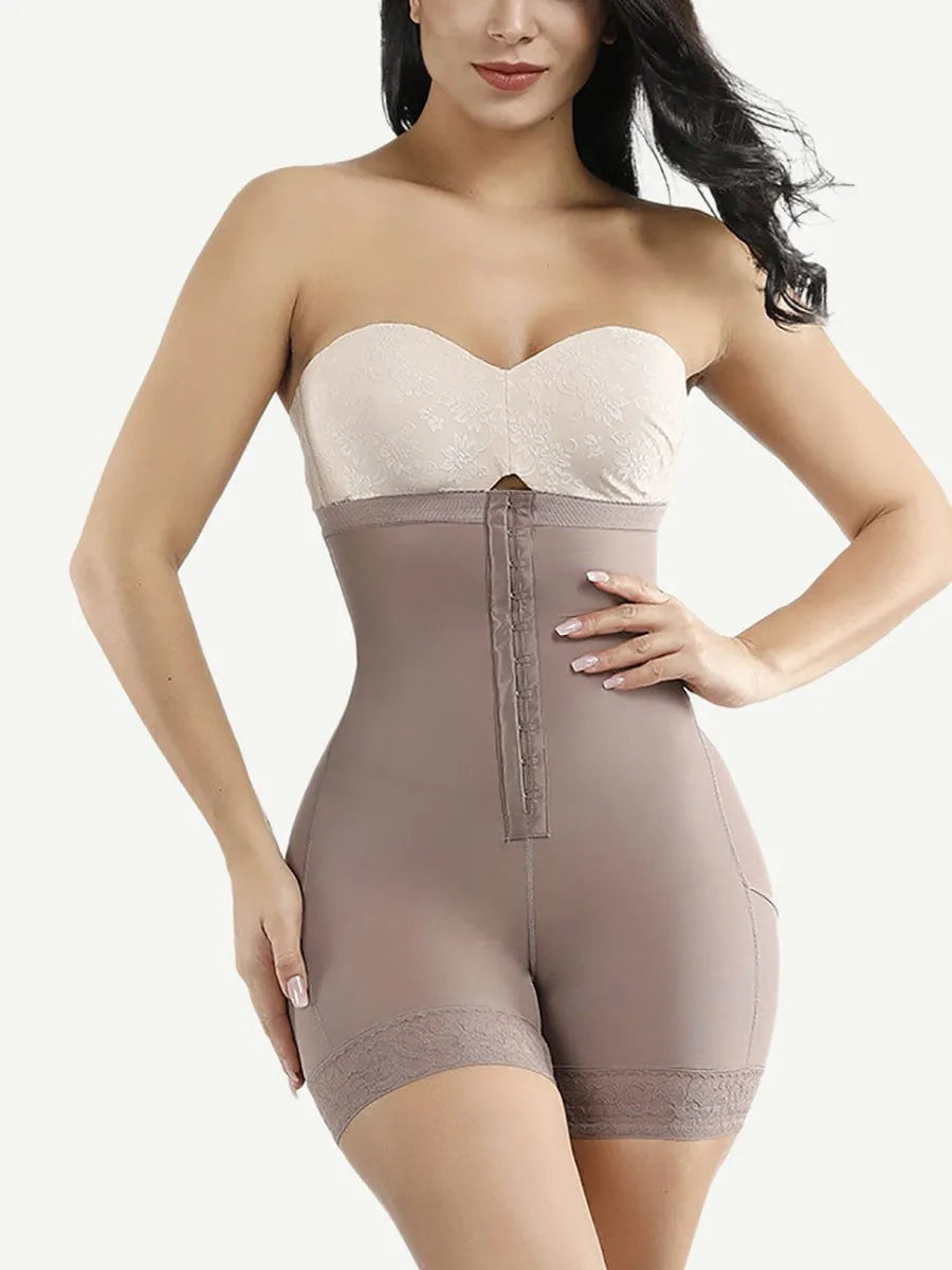 Shorts postoperatorios de cintura alta, talla Queen, para adelgazar, con encaje y ganchos en el dobladillo