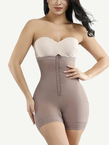 Shorts postoperatorios de cintura alta, talla Queen, para adelgazar, con encaje y ganchos en el dobladillo