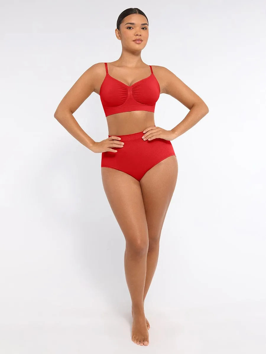 Braguita de talle alto sin costuras, control de abdomen, antibacteriana, color melocotón