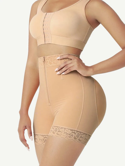 Shorts levanta glúteos con cremallera frontal, cintura alta, que realzan las curvas