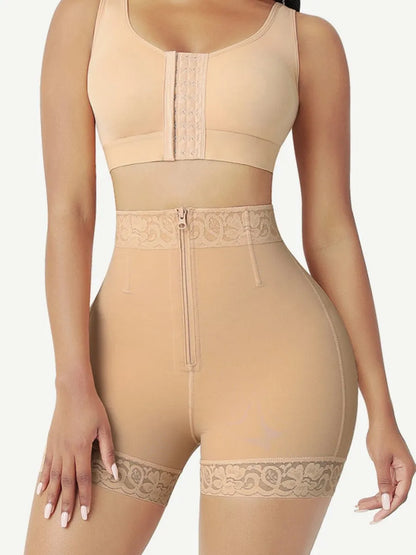 Shorts levanta glúteos con cremallera frontal, cintura alta, que realzan las curvas