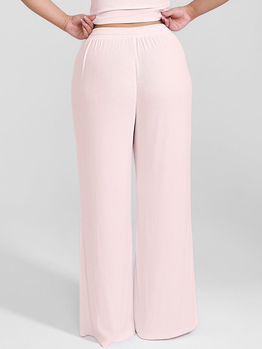 Pantalones de salón anchos de rayón acanalado