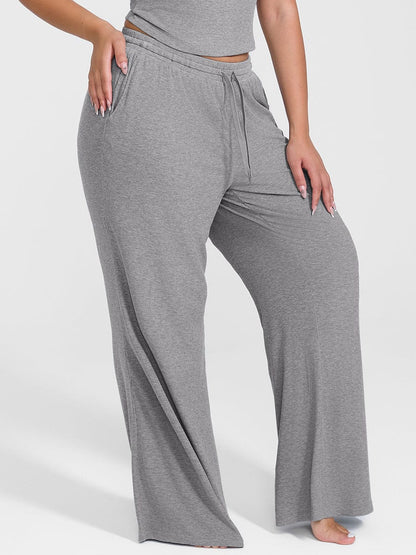 Pantalones de salón anchos de rayón acanalado