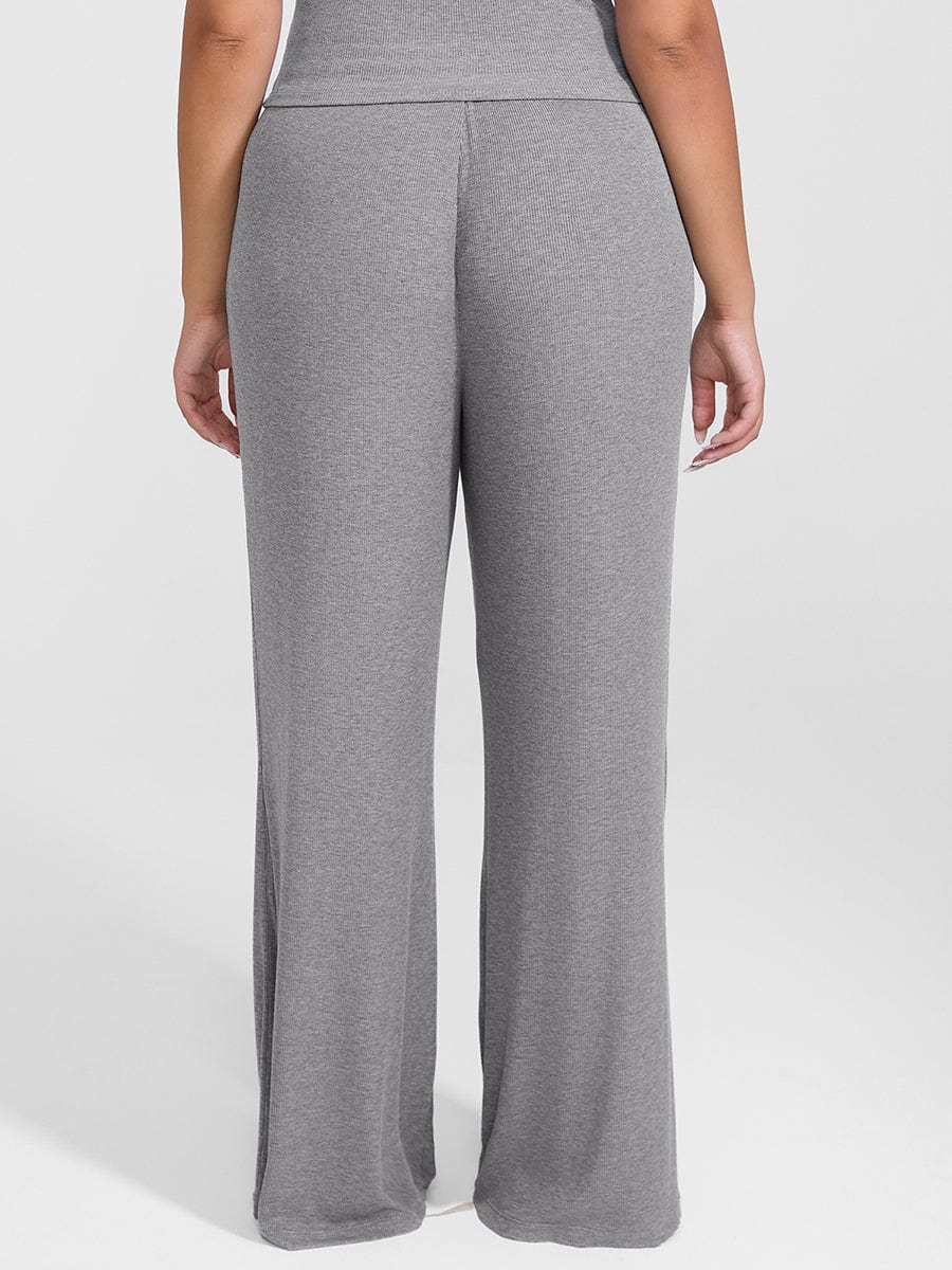 Pantalones de salón anchos de rayón acanalado