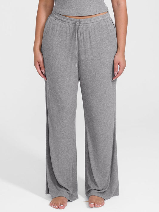 Pantalones de salón anchos de rayón acanalado