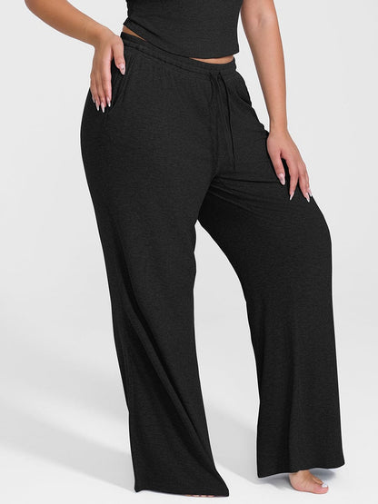 Pantalones de salón anchos de rayón acanalado