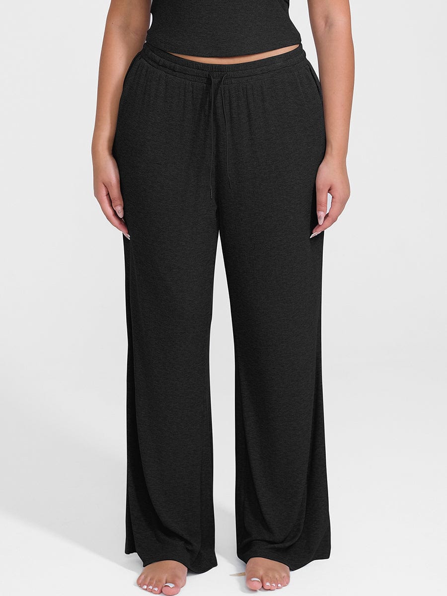 Pantalones de salón anchos de rayón acanalado