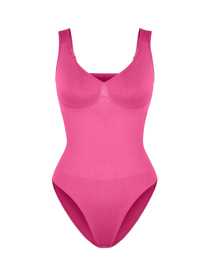 Body de control de cintura y busto con cuello de diamante sin costuras