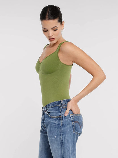 Body de control de cintura y busto con cuello de diamante sin costuras