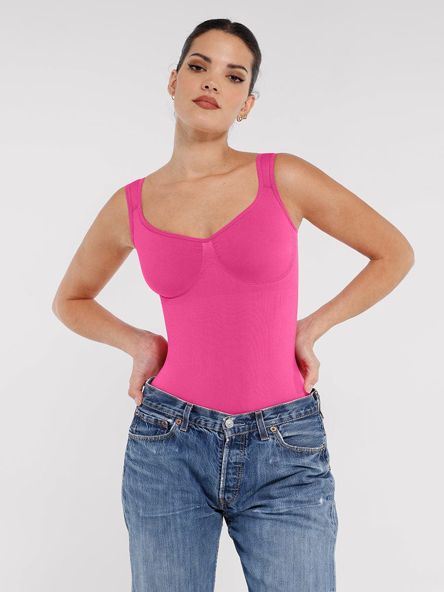 Body de control de cintura y busto con cuello de diamante sin costuras