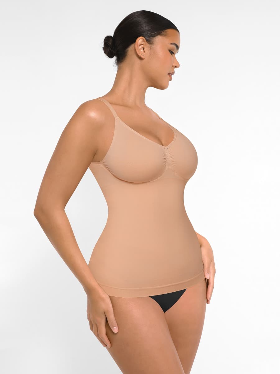 Camiseta sin mangas moldeadora de cintura y abdomen con soporte de busto sin costuras