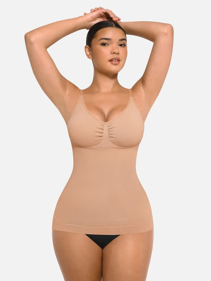 Camiseta sin mangas moldeadora de cintura y abdomen con soporte de busto sin costuras