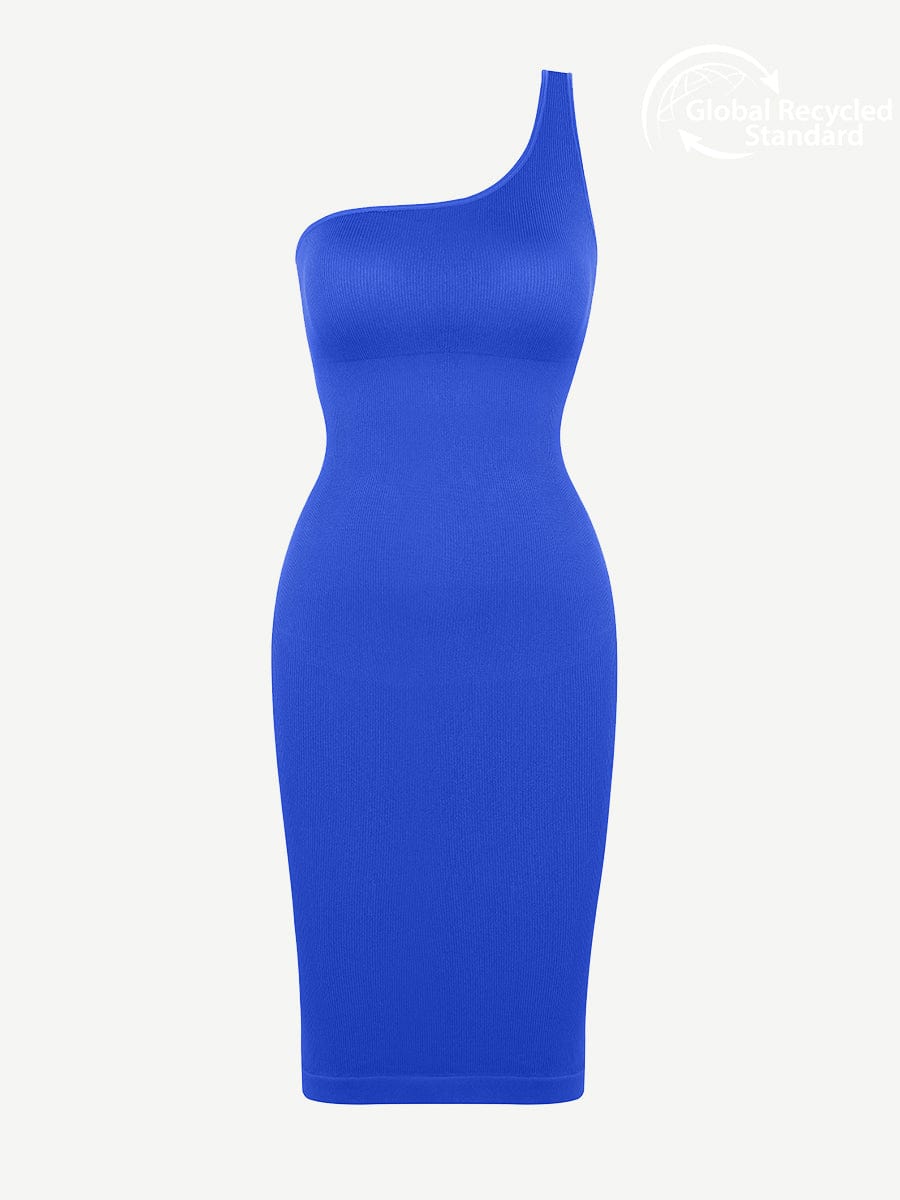 🌿Vestido moldeador de cintura con escote inclinado, sin costuras y ecológico, de un solo hombro