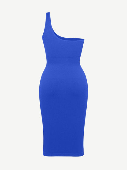 🌿Vestido moldeador de cintura con escote inclinado, sin costuras y ecológico, de un solo hombro