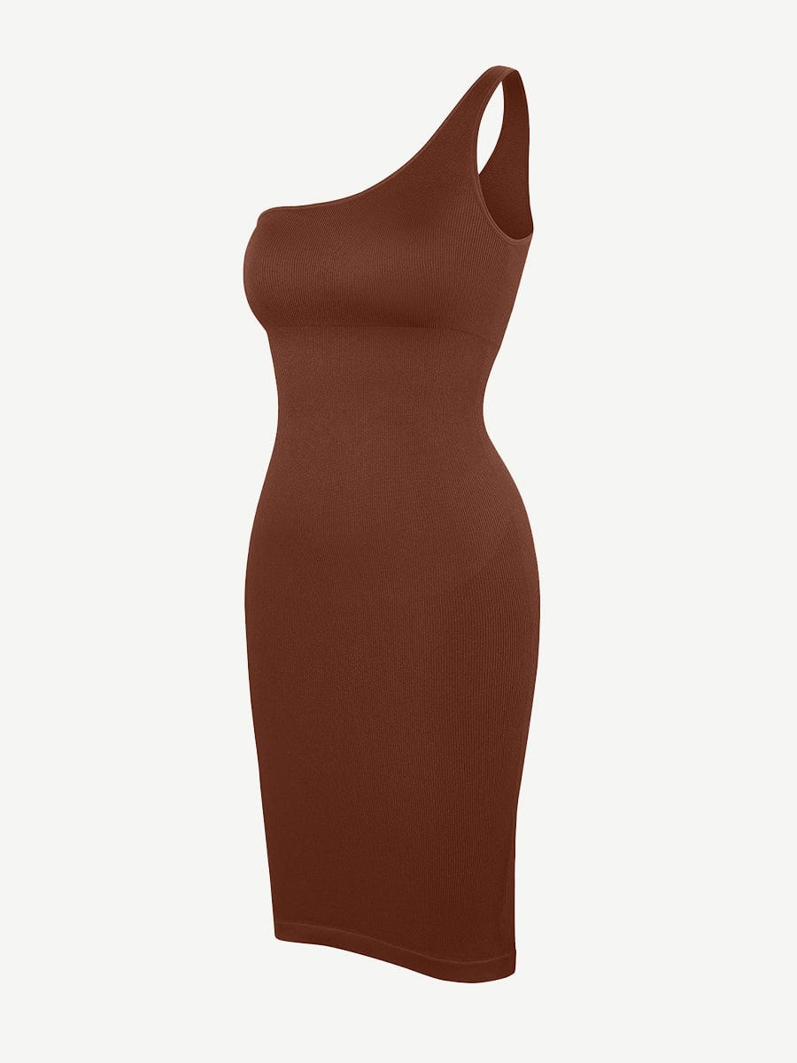 🌿Vestido moldeador de cintura con escote inclinado, sin costuras y ecológico, de un solo hombro