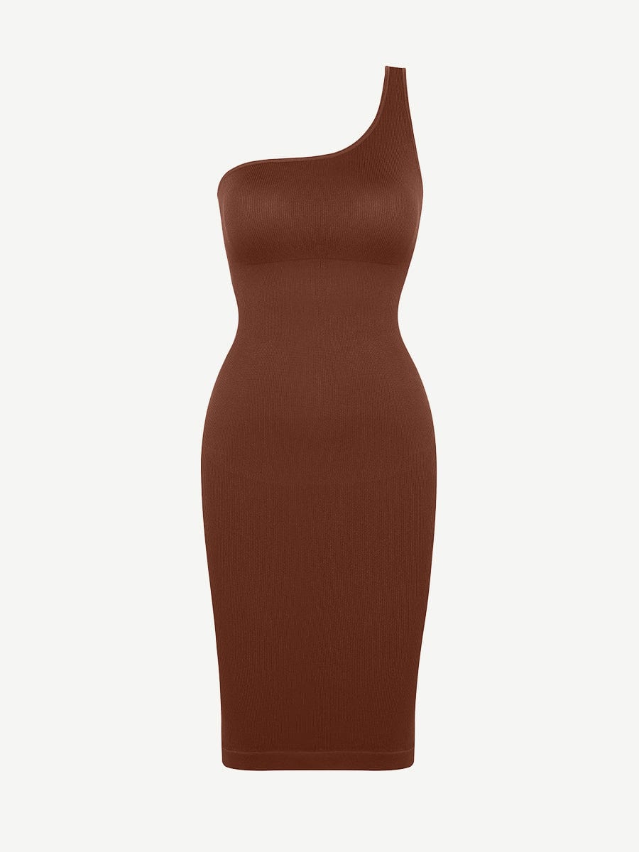 🌿Vestido moldeador de cintura con escote inclinado, sin costuras y ecológico, de un solo hombro