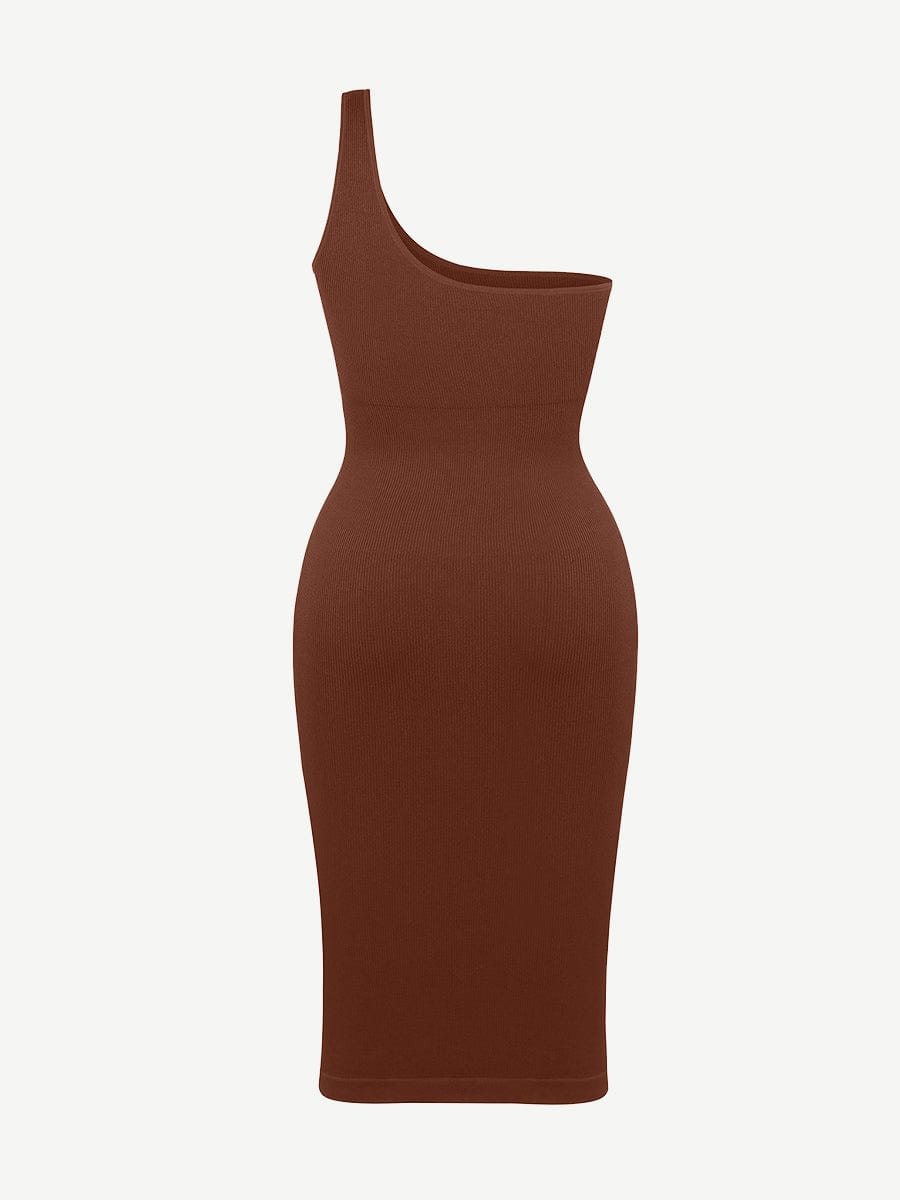 🌿Vestido moldeador de cintura con escote inclinado, sin costuras y ecológico, de un solo hombro