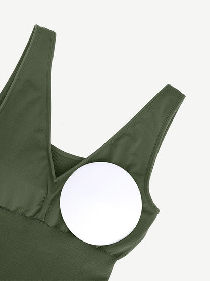 🌿 Vestido moldeador de cintura con escote en V profundo, sin costuras y ecológico, con almohadillas extraíbles