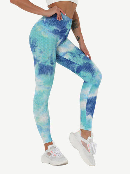 Leggings de yoga con teñido anudado azul profundo, adorables, largos hasta el tobillo, de buena calidad