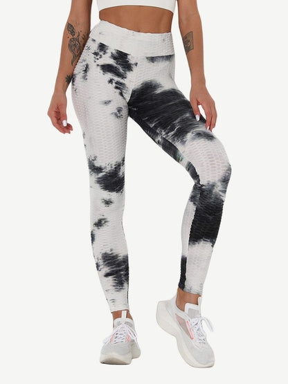 Leggings de yoga con teñido anudado azul profundo, adorables, largos hasta el tobillo, de buena calidad