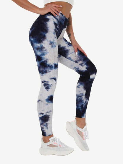 Leggings de yoga con teñido anudado azul profundo, adorables, largos hasta el tobillo, de buena calidad