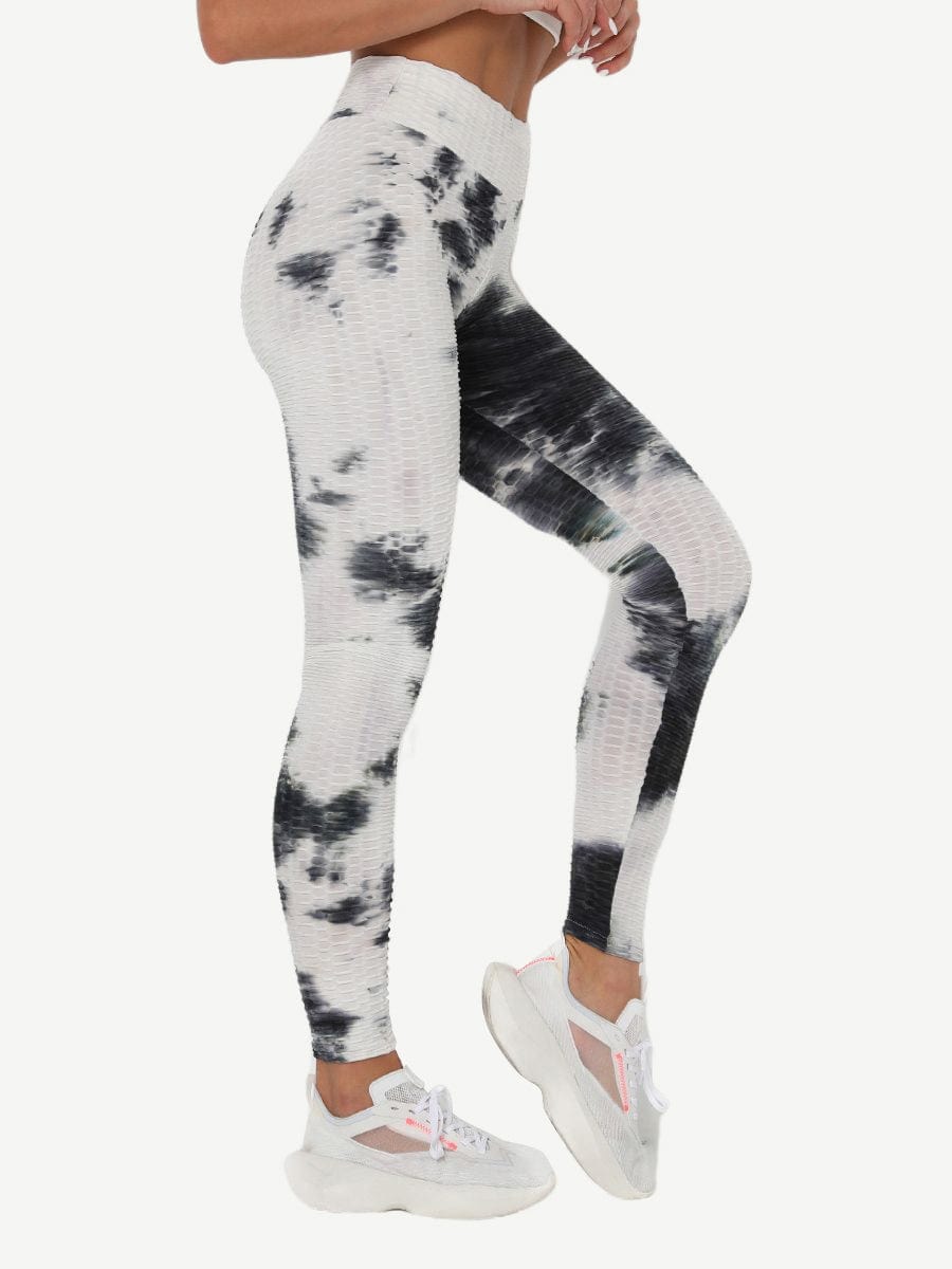 Leggings de yoga con teñido anudado azul profundo, adorables, largos hasta el tobillo, de buena calidad