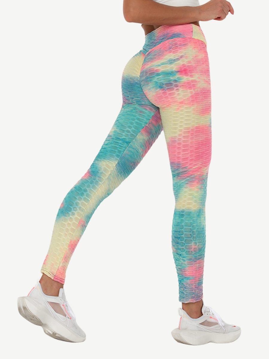 Leggings de yoga con teñido anudado azul profundo, adorables, largos hasta el tobillo, de buena calidad