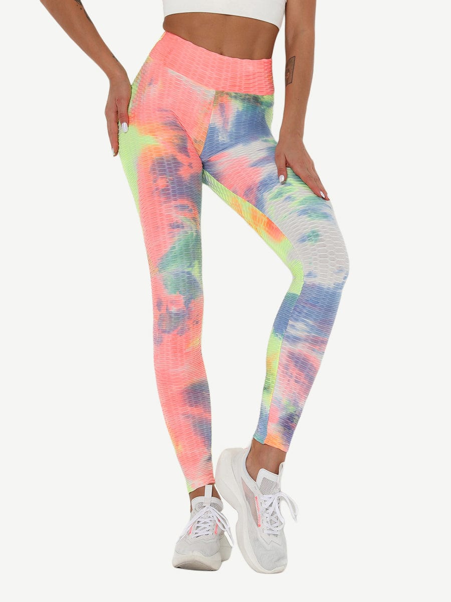 Leggings de yoga con teñido anudado azul profundo, adorables, largos hasta el tobillo, de buena calidad