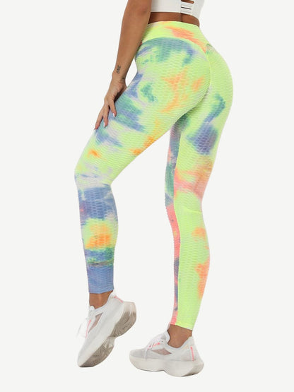 Leggings de yoga con teñido anudado azul profundo, adorables, largos hasta el tobillo, de buena calidad