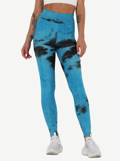 Leggings de yoga con teñido anudado azul profundo, adorables, largos hasta el tobillo, de buena calidad