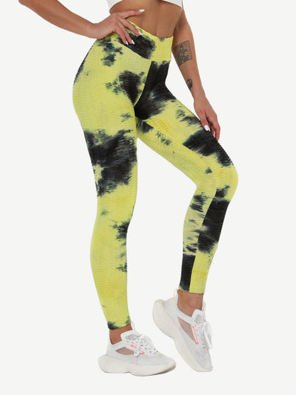 Leggings de yoga con teñido anudado azul profundo, adorables, largos hasta el tobillo, de buena calidad