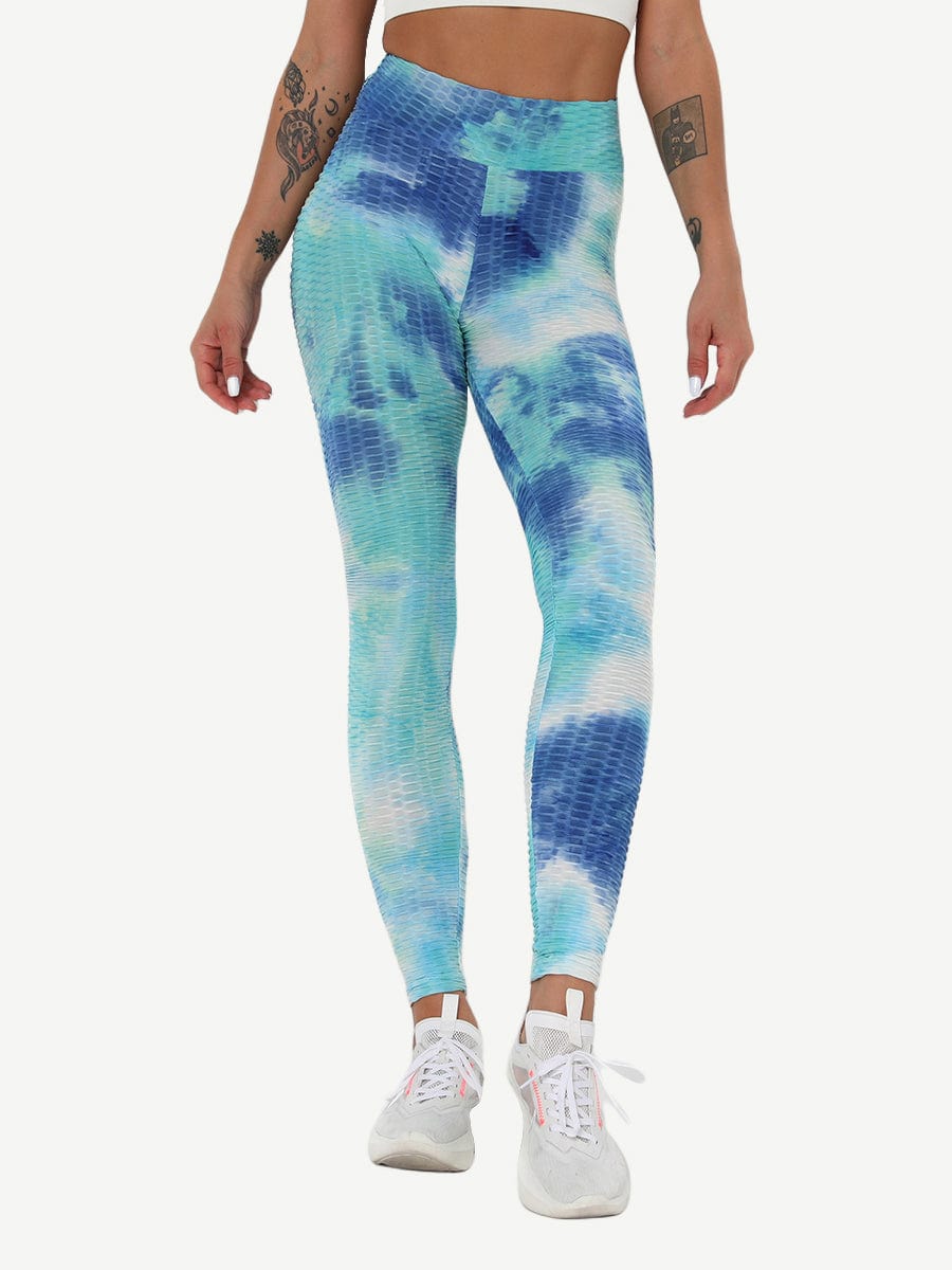 Leggings de yoga con teñido anudado azul profundo, adorables, largos hasta el tobillo, de buena calidad