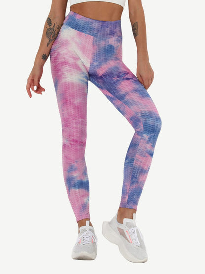 Leggings de yoga con teñido anudado azul profundo, adorables, largos hasta el tobillo, de buena calidad