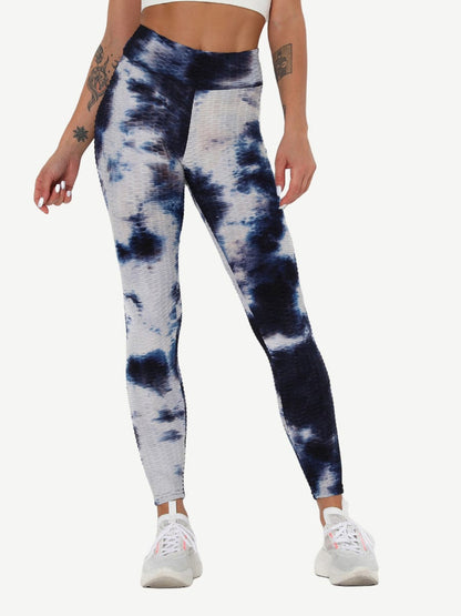 Leggings de yoga con teñido anudado azul profundo, adorables, largos hasta el tobillo, de buena calidad