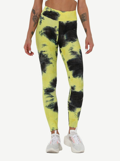 Leggings de yoga con teñido anudado azul profundo, adorables, largos hasta el tobillo, de buena calidad