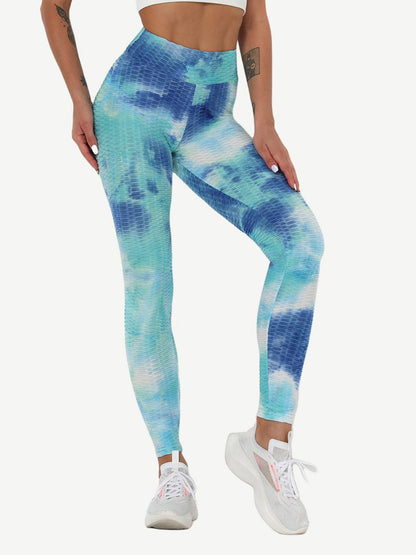 Leggings de yoga con teñido anudado azul profundo, adorables, largos hasta el tobillo, de buena calidad